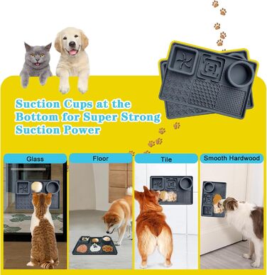 Шлека для собак Cooltto з лопаткою та нержавіючою чашею, силіконова підкладка з присосками для догляду за шерстю, купання та обрізки кігтів. Модель C & B (темно-сірий)