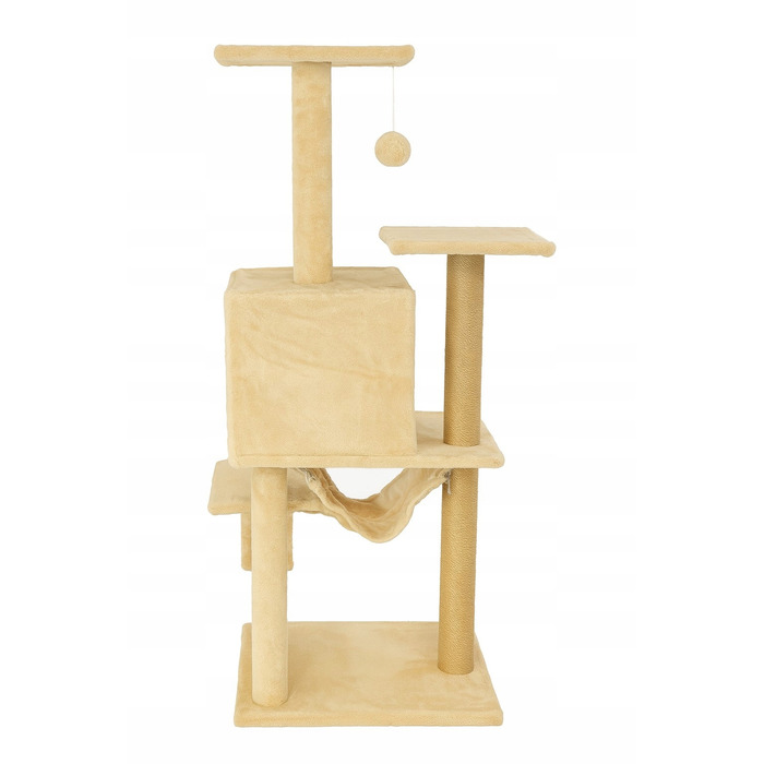 Багатоярусна кігтеточка Pet HOBBY бежева, 101-160 см, з будиночком та гамаком
