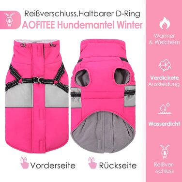 Водонепроникний теплий зимовий одяг для собак AOFITEE, рожевий, XS/S/M, з жилетом, блискавкою та флісовою підкладкою, для маленьких собак