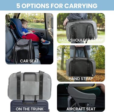 Складана переносна сумка-переноска для котів та маленьких собак, чорна. Підходить для подорожей на авто, літаку або поїзді.