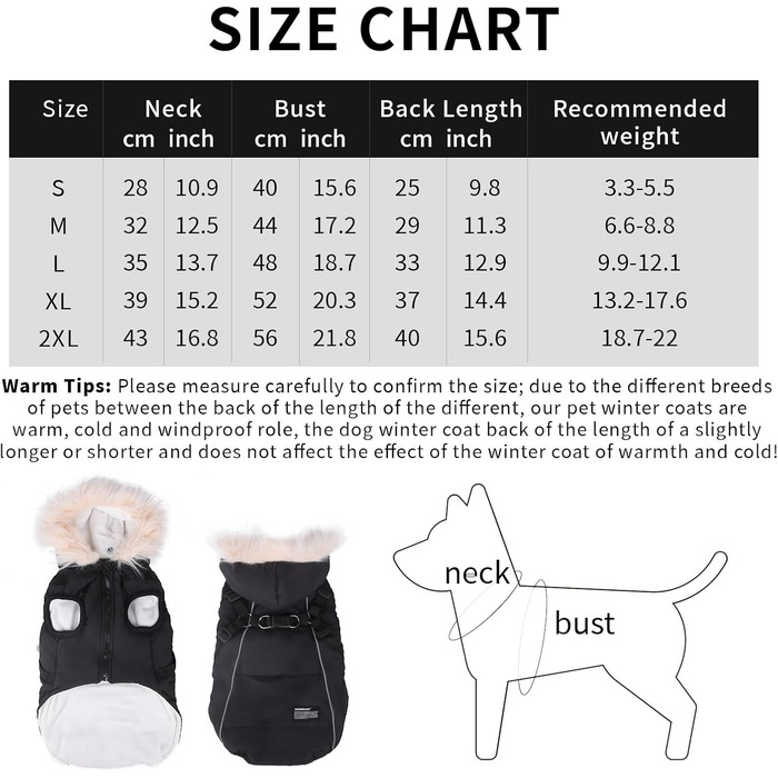 Теплий зимовий одяг для собак: курка з начосом, світловідбиваючими смугами та двома D-кільцями. Розмір M, чорний колір.