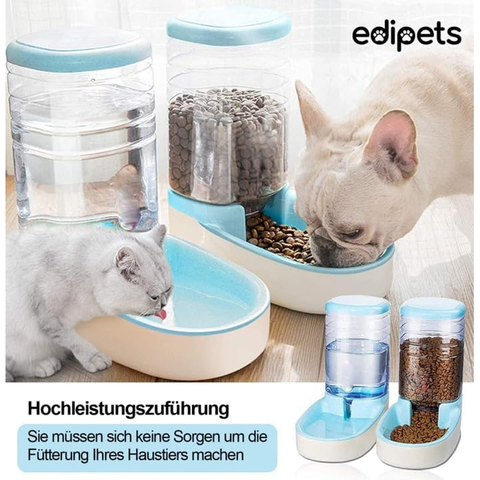 Edipets автоматична кормушка та поїлка для котів і собак, 2 шт, 3,8 л, синя