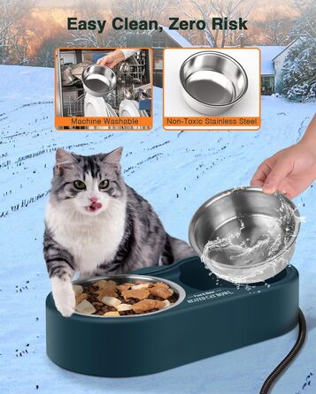 Clawsable підігріваюча миска для води та корму для котів, курей, кроликів, птахів, знімна нержавіюча сталь, морозостійка, BPA-free, водонепроникна