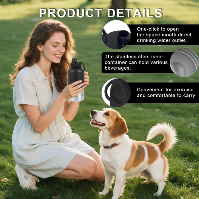 Водяна пляшка для собак Ruioomeep з мисками для води та їжі, з нержавіючої сталі, для подорожей, прогулянок та активного відпочинку