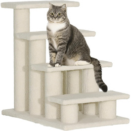 Сходи для котів і собак PawHut, 4 ступені, бежеві, 63,5x43x60 см
