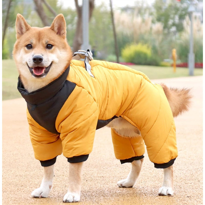 Теплий флісовий зимовий одяг для собак з отвором для повідка та нагрудника. Водонепроникна куртка для собак маленьких, середніх та великих порід (Жовтий, Розмір M)