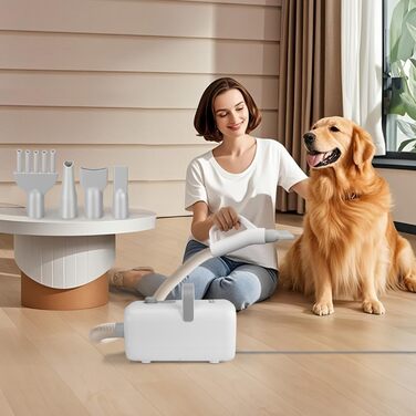 Професійний фен для грумінгу домашніх тварин Nobleza Pet Blower - 4 насадки, регулювання швидкості/тепла, тихий