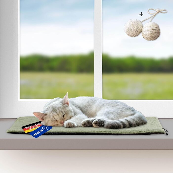 Кішка лежанка для вікна з підігрівом | М'яке ліжко для котів з нековзною підкладкою | Зроблено в ЄС | Розмір 2 (90 x 29 см) | Салвія