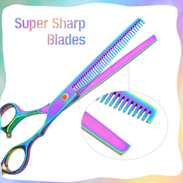 Набір професійних ножиць Lily Pet Highend Series 440C для грумінгу собак, феном, 2 шт., вигнуті, райдужні кольори