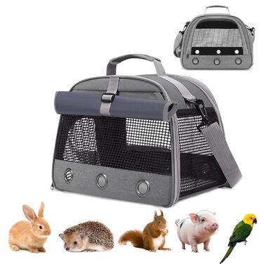 Транспортна переноска для кота, кролика, хом'яка, морської свинки, сіра. Зручна, складна, дихаюча переноска для тварин