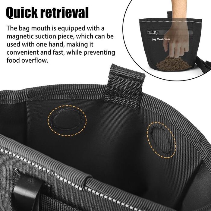 Сумка для ласощів для собак DONGKER з магнітним закриттям, поясна сумка для ласощів для тренувань та виховання цуценят, швидке винагородження, чорна