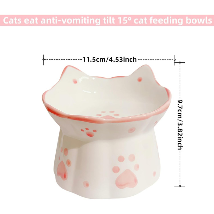Керамічний годівниця для котів з підставкою, нахилений дизайн, захист шиї, запобігання зворотної течії, чорний/білий/рожевий