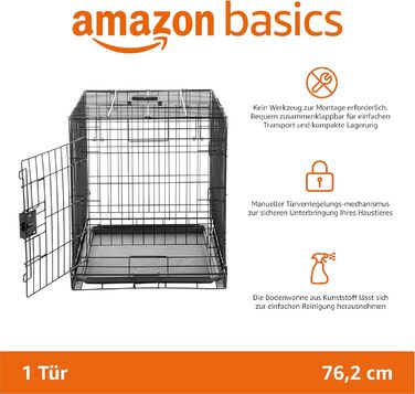 Клітка для собак Amazon Basics, складана, металевий каркас, 106.7 x 71.1 x 76.2 см, чорна