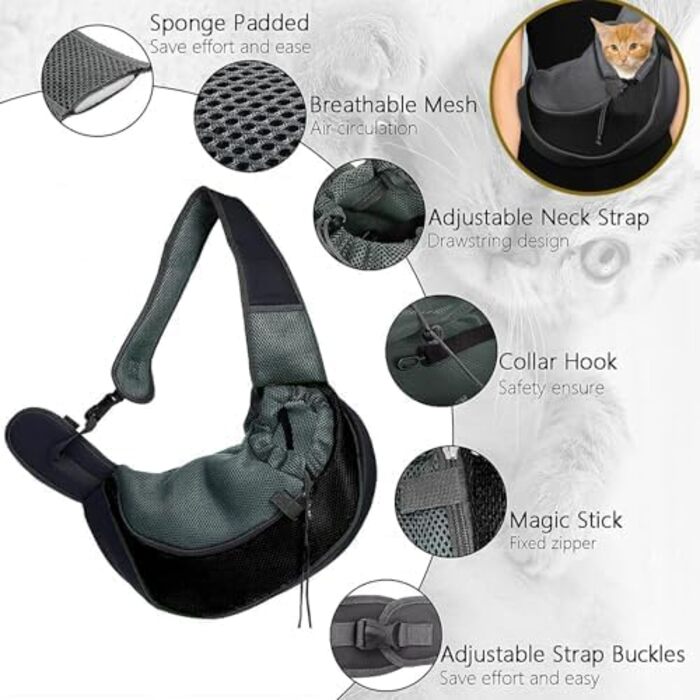 Сумка-переноска для собак та котів, сіра, з регульованим ремінцем