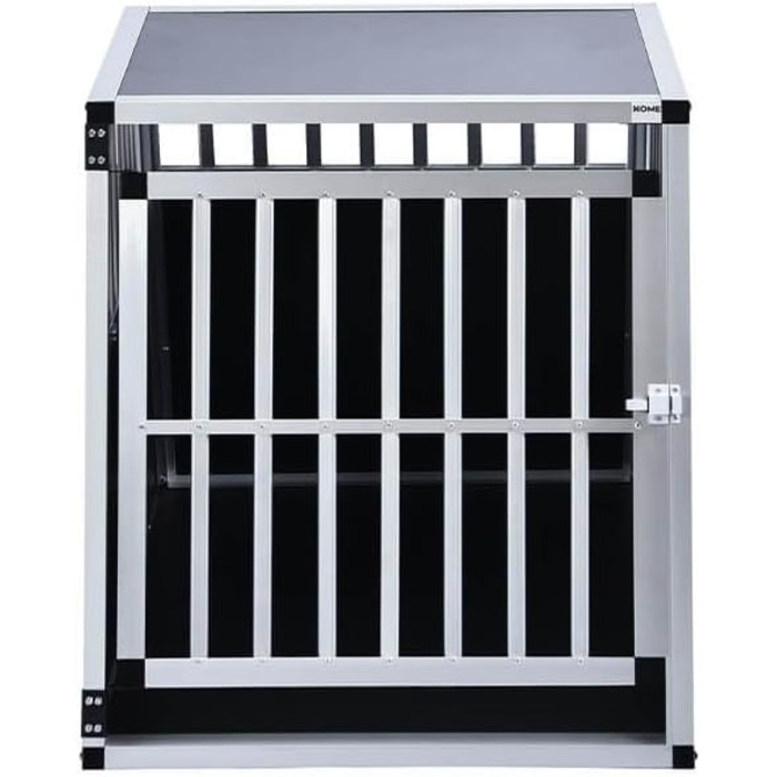 Транспортна переноска для собак Home Deluxe SKITO - M (69x54x50 см) - Алюміній + MDF, Срібно-чорний колір