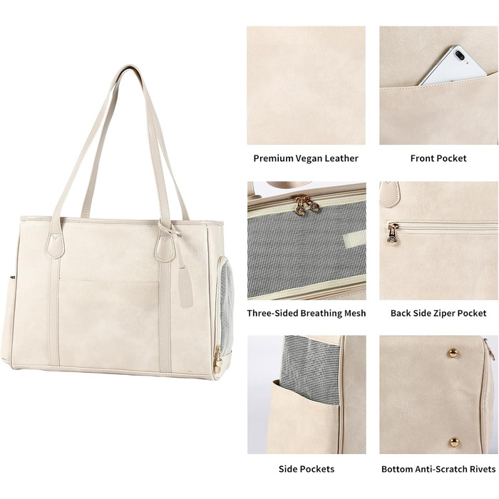 Сумка-переноска для собак та котів Monanller, шкіряна, для маленьких собак, кошенят, цуценят, схвалена авіаперевозниками, бежева