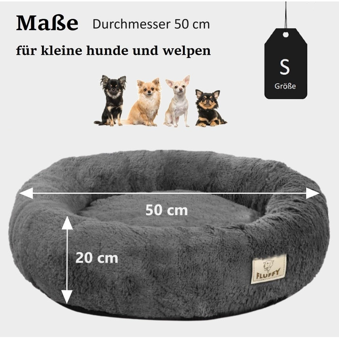 Кругле ліжко для собак King Dog: м'яке, зручне, з плюшевим покриттям, знімний внутрішній подушкою, неслизьке дно, можна прати (S 50 см, пісочний колір)