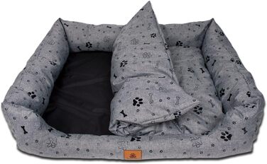 Ліжко для собак PaLulli: зручне, водонепроникне, з м'яким знімним подушкою, 115x85x18 см (сірий з лапами)