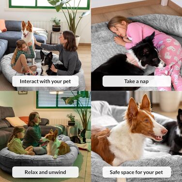 Ліжко для собак та людей | Велике ліжко для собак та людей, розміром з людське | Зручне ліжко для собак та хатніх тварин, розміром з людину | З ковдрою та знімним чохлом | Світло-сірий