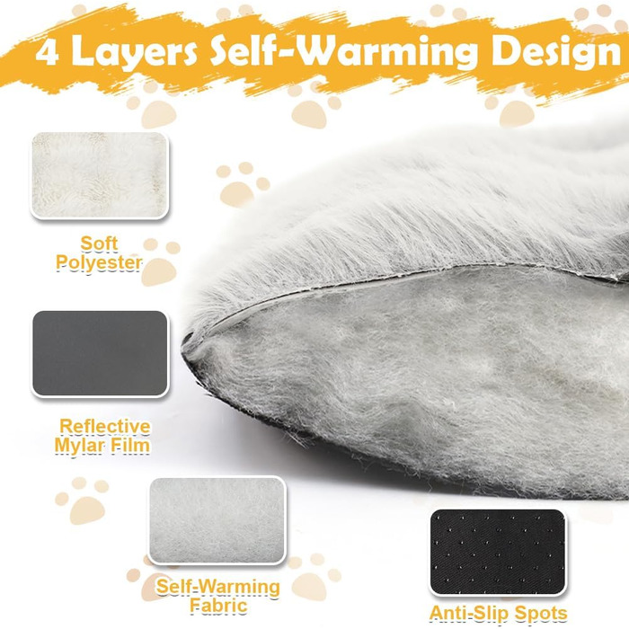 Самогріюча ковдра для котів та собак XIAPIA, плюшева, без дротів, для зігрівання, пральна, для кошенят, кігтів, в приміщенні та в авто, 60 x 45 см (білий, M)