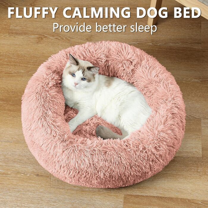 Заспокійливе ліжко-пончик для собак та котів, середнє, миється, з ковдрою, 61 см, ковдра 71x23 см, блакитне (40x40x17 см)