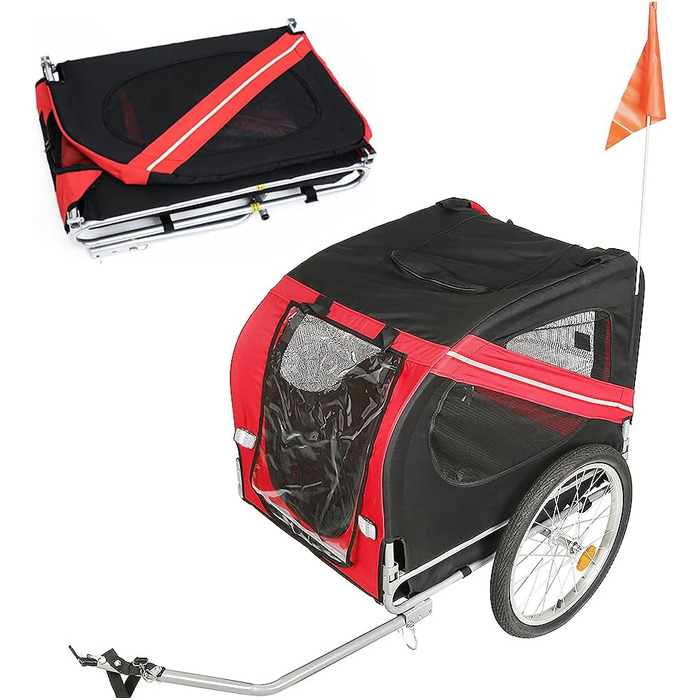 Універсальний велопричіп для собак, складаний, Oxford, з відбивачами, 73x137x90 см, до 40 кг, червоно-чорний