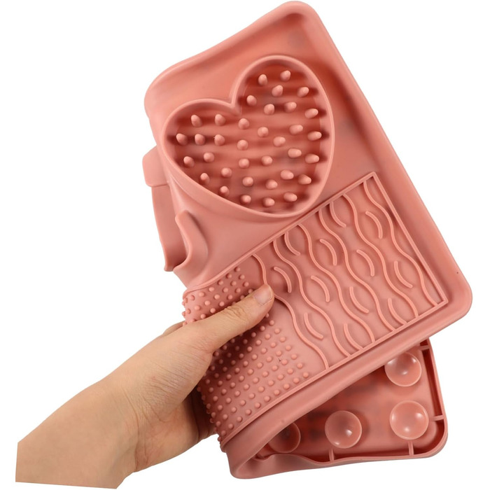 Килимок для собак та котів з силікону з присосками, анти-слизький, для повільного годування, рожевий, великий