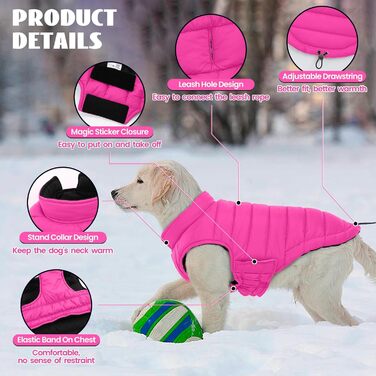 Водонепроникна куртка для собак Lelepet, тепла зимова куртка для маленьких собак, двостороння вітрозахисна куртка з застібкою-липучкою, рожева, розмір S