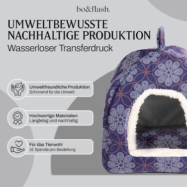 Котяче ліжко bo&flash New York 38x38x40 см – м'яка та міцна лежанка-куб для котів з подушкою, пране, флісова будка для котів (Matthias)
