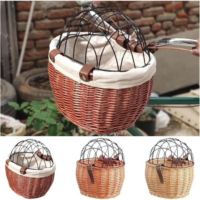 Корзина на кермо велосипеда для собак та котів, ручної роботи, плетіння, з кришкою, велосипедна сумка, аксесуари для велосипеда (A Camel)