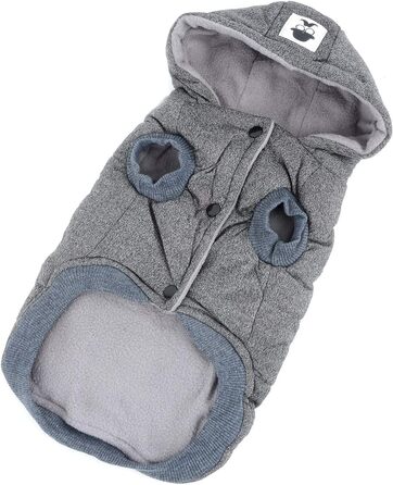 Зимова куртка для собак маленьких порід Ranphy з капюшоном, тепла флісова підкладка, бавовняний халат для домашніх тварин, вітронепроникна куртка, капюшонна куртка для котів, сірий L (Обхват грудей: 42 см), сірий