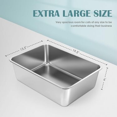 Великий лоток для котів і кроликів IKITCHEN з нержавіючої сталі 50×35×15 см, металевий туалет для тварин, без запаху, не залишає плям, антипригарна гладка поверхня, не ковзає, гумове дно
