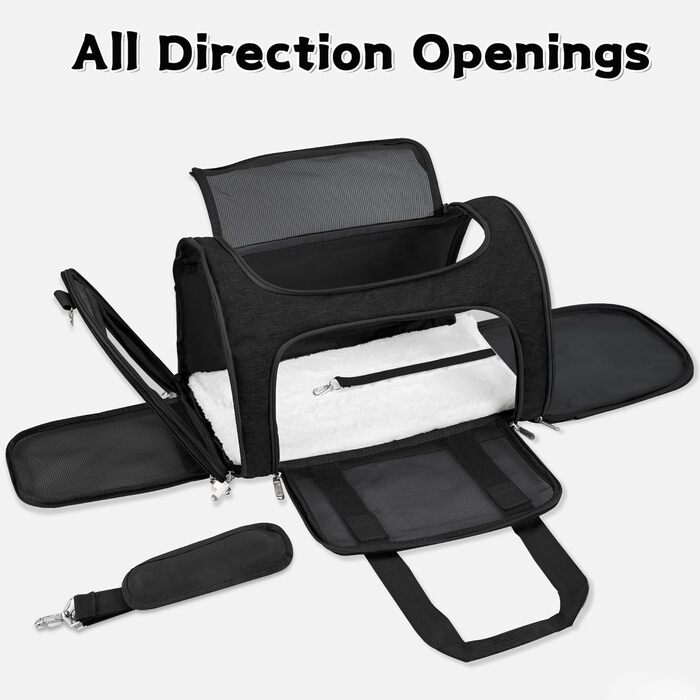 Транспортна сумка для котів/собак/домашніх тварин, складна, для великих котів/маленьких собак, з плечовим ременем та знімною підстилкою, сітчаста переноска для цуценят, до 7,3 кг, чорний колір, розмір M (43*28*28 см)