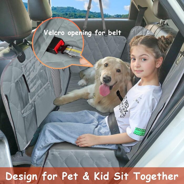 Чохол-гамак для собак на заднє сидіння Hanjo Pets, універсальний для авто та SUV, з сітчастим вікном, кишенями, блискавкою, нековзною гумовою основою, знімний і легкий у догляді