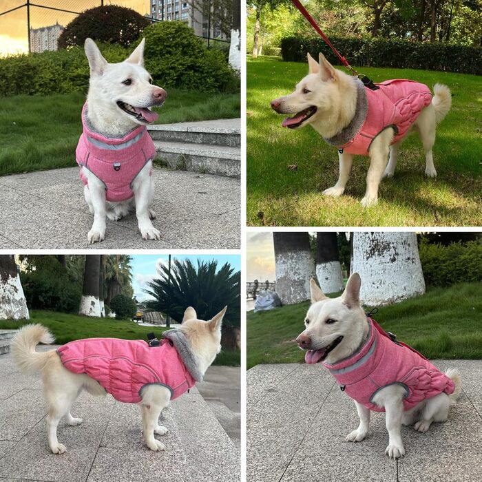 Водонепроникний та вітронепроникний теплий зимовий накид для собак, розмір M (рожевий, XL), з інтегрованою шлейкою, для цуценят та маленьких/великих собак