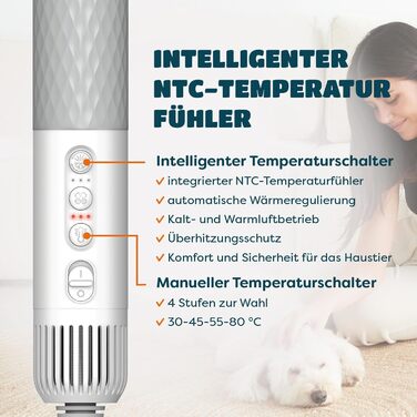 Фен для собак 5-в-1 900W | Фен-щітка для собак та котів | Безшумний, з іонізацією, для всіх порід | Сушарка для тварин