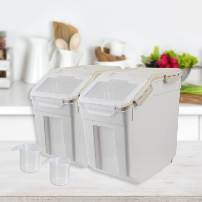 Контейнер для зберігання корму для собак великого об'єму (13,6 кг) з ложкою та мірним стаканчиком, 2 шт. (сірий)