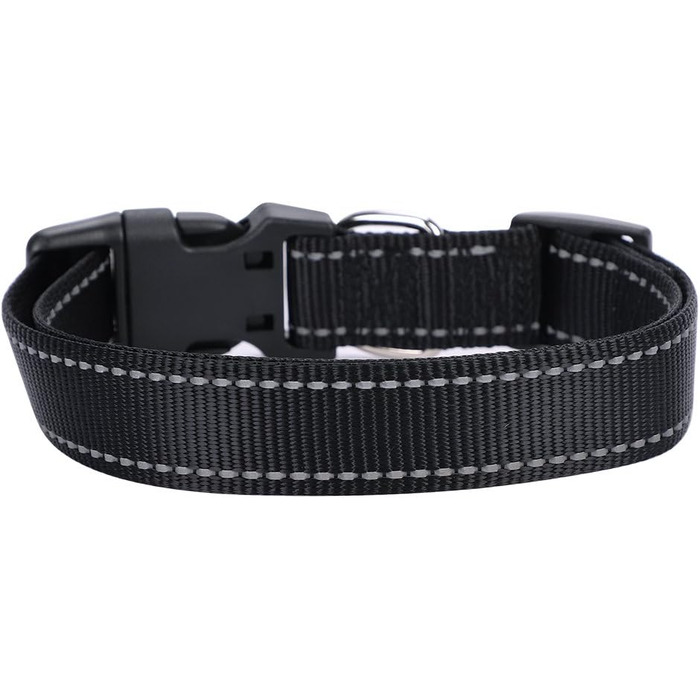 Нашийник для собак Türki XL чорного кольору з нейлону, з гравіюванням, світловідбиваючий, для великих, середніх та малих собак