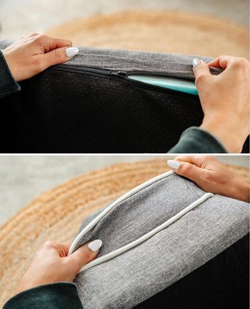 Ортопедичне ліжко для собак Lionto з піднятим бортиком, 89x63x17 см, міцне собаче ліжко з м'яким фланелевим наповнювачем, знімний та пральний чохол, неслизьке, для маленьких та великих собак та котів, сіре (з іменним нанесенням)