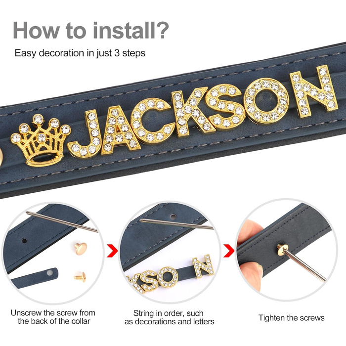 PET ARTIST Персоналізоване шкіряне собаче намисто з кристалами та іменними літерами, блискуче собаче намисто зі стразами для собак маленьких, середніх та великих порід, обхват шиї 33-43 см (обхват шиї для собак 20-25 см, блакитне)
