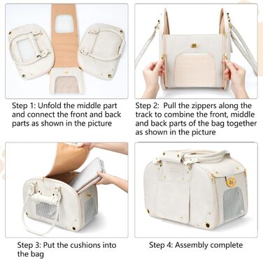 Сумка-переноска для собак та котів PetsHome, Premium-нейлон, водонепроникна, 44x26x55 см, Бежева