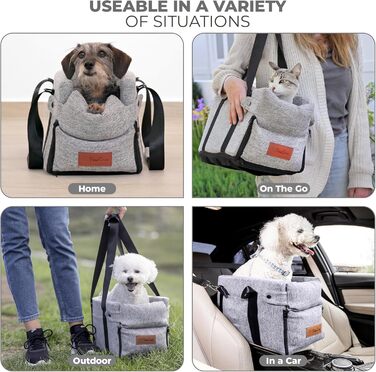 Автокрісло для собак Mittelkonsole для маленьких собак та цуценят, 2,3–5,9 кг, підлокітник, безпечні ремені, кишені для зберігання, сірий