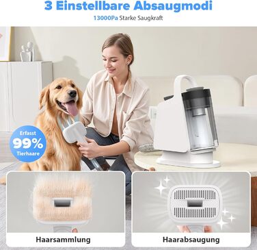 Машинка для стрижки собак зі вбудованим пилососом, 13000Pa, тиха, для собак та котів, 7 насадок, контейнер для сміття 2L