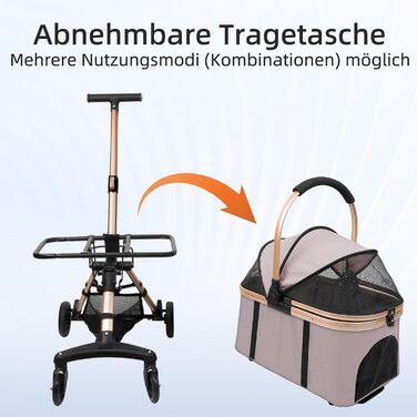 Візок для собак 3 в 1, складний, для маленьких собак та котів, знімний кошик, візок-кіндерваген, сітка, оксфордська тканина, до 20 кг (Темно-зелений, Рожевий)