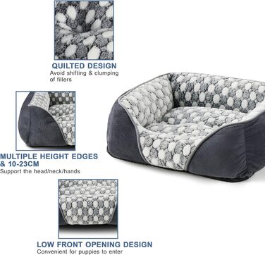 М'яке ліжко для собак великих порід з візерунком у крапку, фланелеве, антистресове, 90x65x23 см, сіро-блакитне