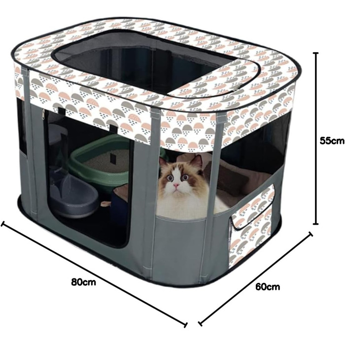 Портативна собача будка Floving, загон для тварин, переносна клітка для котів та цуценят, сіра (80*60 см)