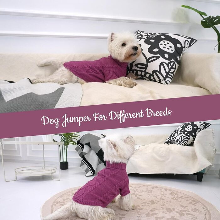 Світер для собак Queenore: теплий, стильний, з в'язаним візерунком для дрібних порід (такса, французький бульдог, чихуахуа, коргі, коти). Розмір S, колір слива.