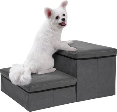 Сходинки для собак зі зберіганням, 2 сходинки, складані, широкі, антиковзні, для собак та котів, сірий, 60×40×30 см