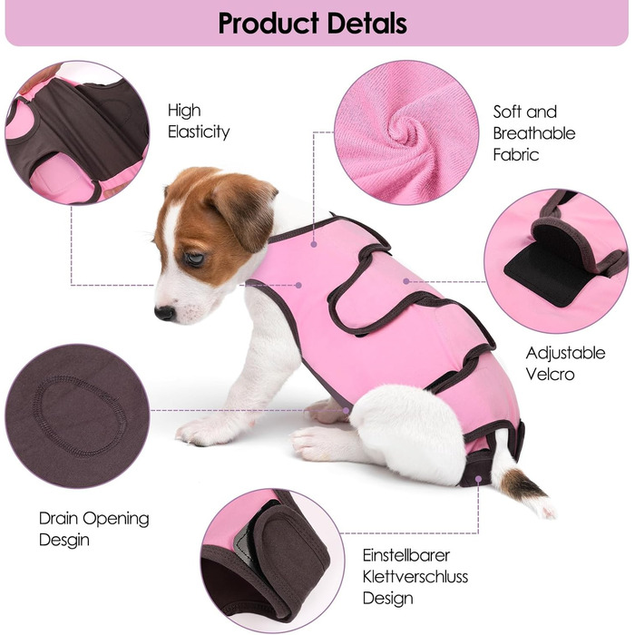 Піжама для собак після операції ASENKU: захист від лизання, альтернатива конусу, рожева, M