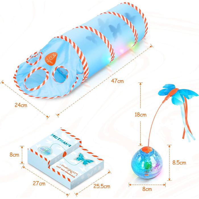 Інтерактивна іграшка для котів Migipaws 2-в-1: електричний м'ячик у тунелі, програмоване управління, іграшка-піймалка метеликів 2.0